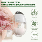 smart-pump technology mimicking baby's sucking patterns, showing efficiency and capacity details